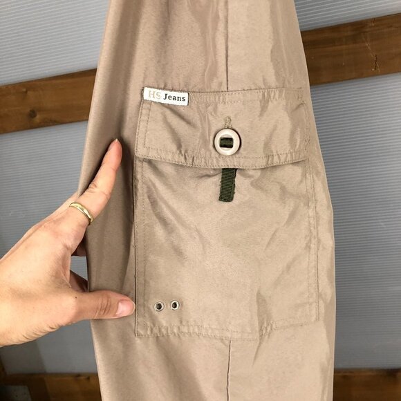 Vintage HS JEANS CO Tan Cargo Drawstring & Side Zipper Hem Maxi Skirt Sz L - Picture 4 of 14